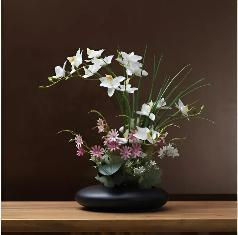 Modern Ceramic Dove Vase with Orchid Faux Flower Figurines