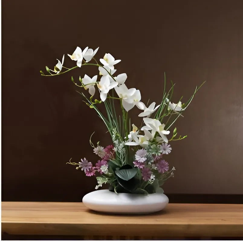 Modern Ceramic Dove Vase with Orchid Faux Flower Figurines