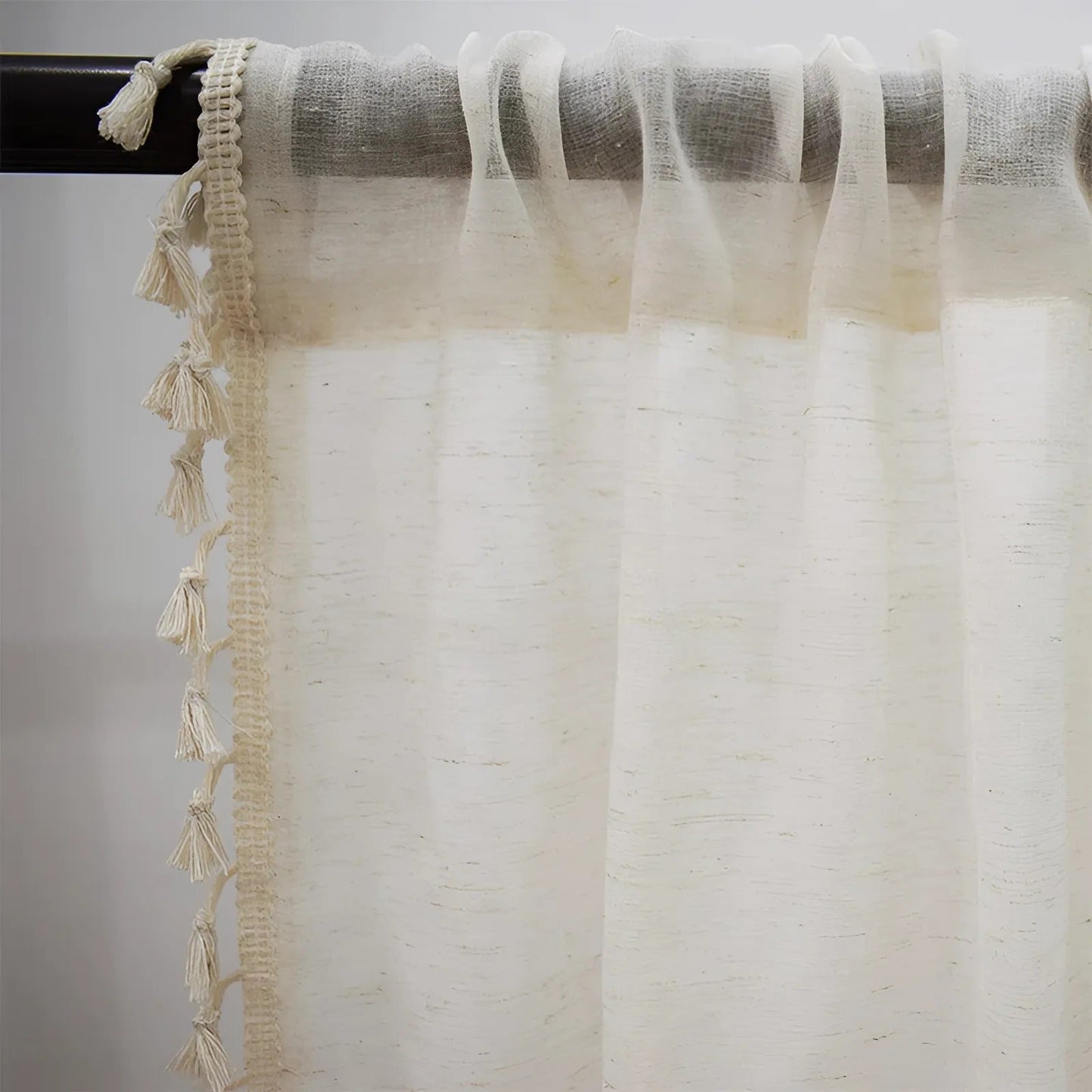 Boho Cotton Linen Semi-Sheer Curtains with Tassels