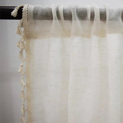 Boho Cotton Linen Semi-Sheer Curtains with Tassels
